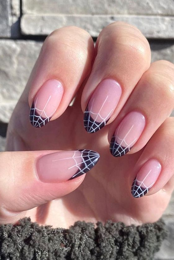 Halloween Nails - October Nail Art Designs Spider Web French Tip Halloween Nails