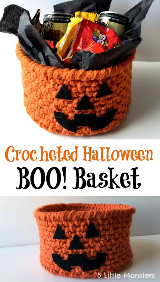 Boo Basket Ideas - Crocheted Halloween BOO Basket