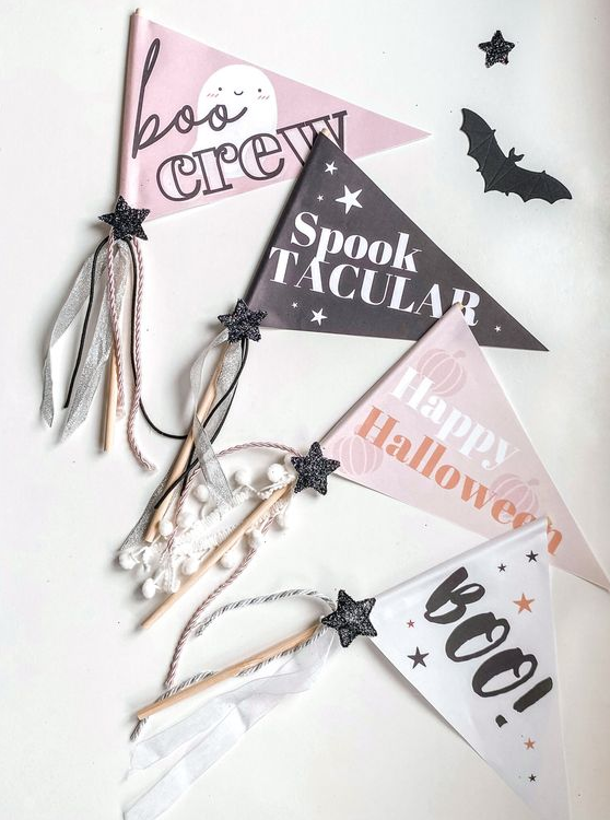 Boo Basket Ideas - DIY Halloween Flags free printables