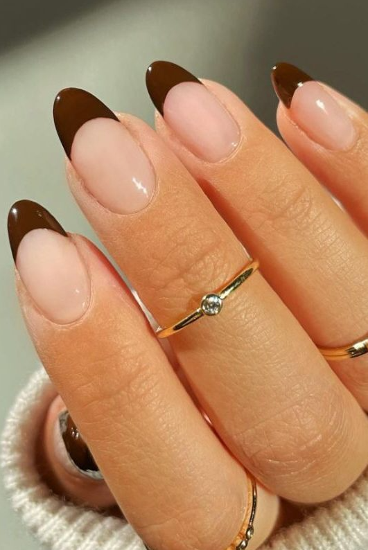 Brown French Tip Nail Ideas - Brown french tip nails classic edited