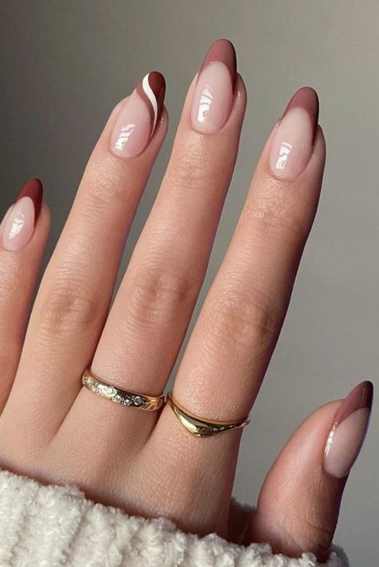 Brown French Tip Nail Ideas - Brown french tip nails classic minimal design edited
