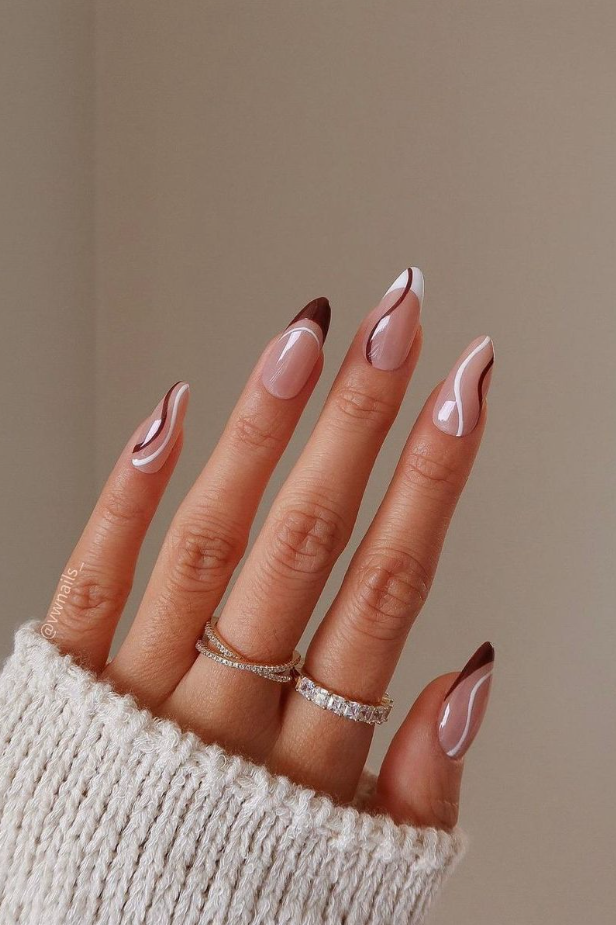 Brown French Tip Nail Ideas - Brown french tip nails classic white design edited