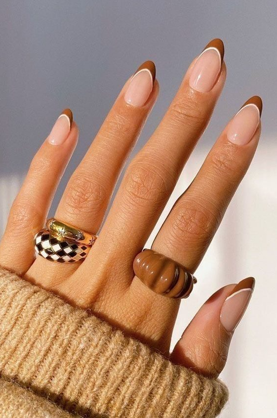 Brown French Tip Nail Ideas - Brown french tip nails ideas light brown white edited