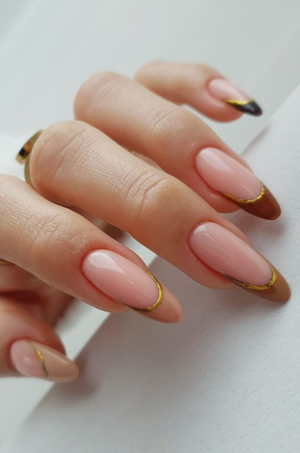 Brown French Tip Nail Ideas - Brown french tip nails ideas multi color gold edited
