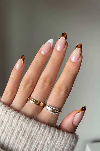 Brown French Tip Nail Ideas - Brown french tip nails ideas tortoise white edited