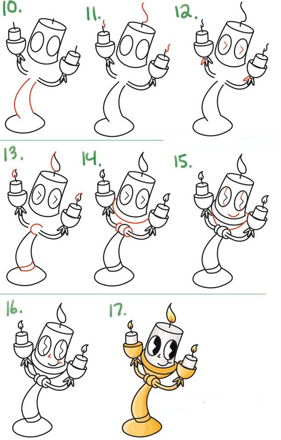 Drawing Step By Step   How To Draw Lumiere Cute Kawaii Chibi From Beauty And The Beast Easy Step By Step Drawing Tutorial For Kids How To Draw Step By Step Drawing