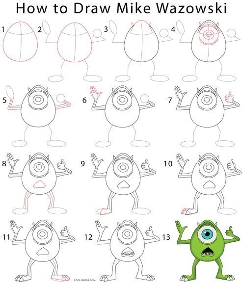 Drawing Step By Step - How to Draw Mike Wazowski Step by Step Pictures