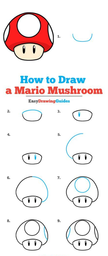 Drawing Step By Step - How to Draw a Mario Mushroom