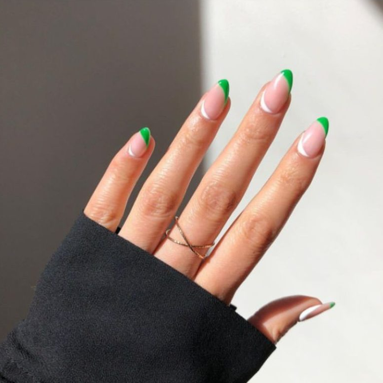 Fall French Tip Nails - Bottega Green Cuticle Frenchie