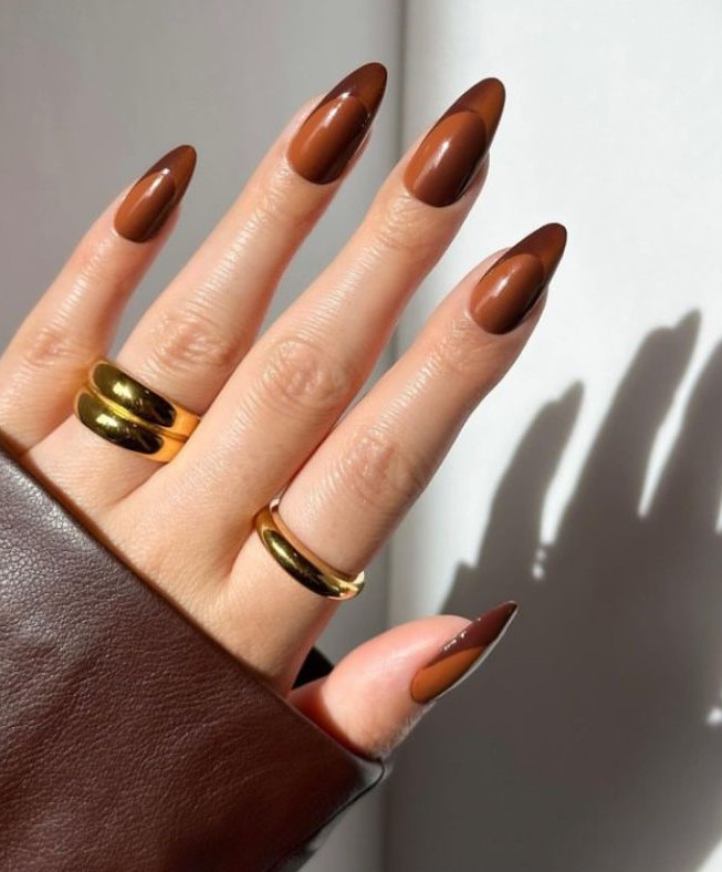 Fall French Tip Nails - Brown Ombre French Manicure