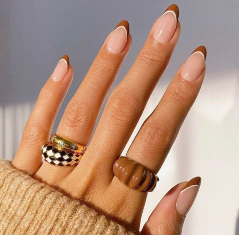 Fall French Tip    Brown On White French