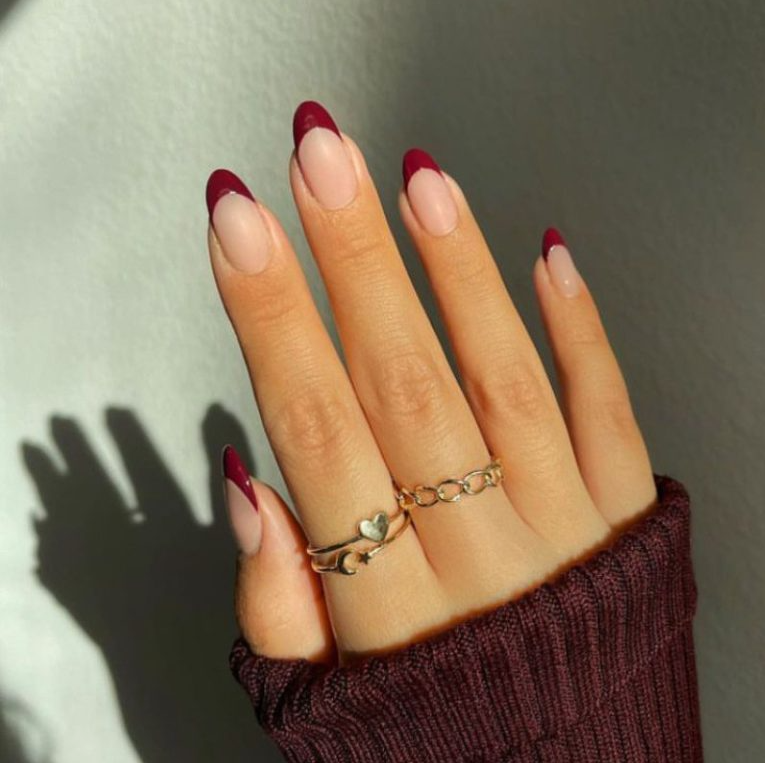 Fall French Tip Nails - Burgundy Tips