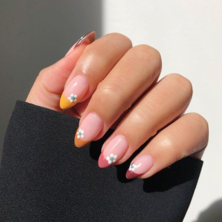 Fall French Tip Nails - Cute Autumn Flowers