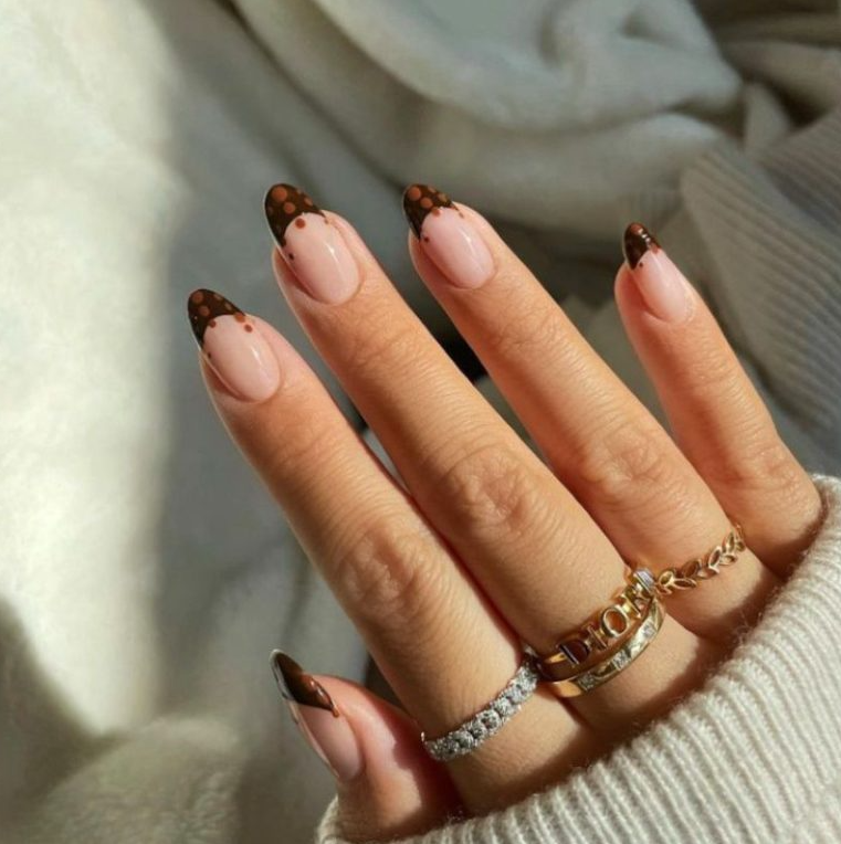 Fall French Tip Nails   Fall Dotted French Nails