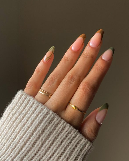 Fall French Tip Nails - Fall Pallete with Pinky Accent