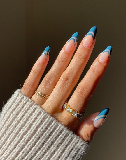 Fall French Tip Nails - Pretty Teal Tips