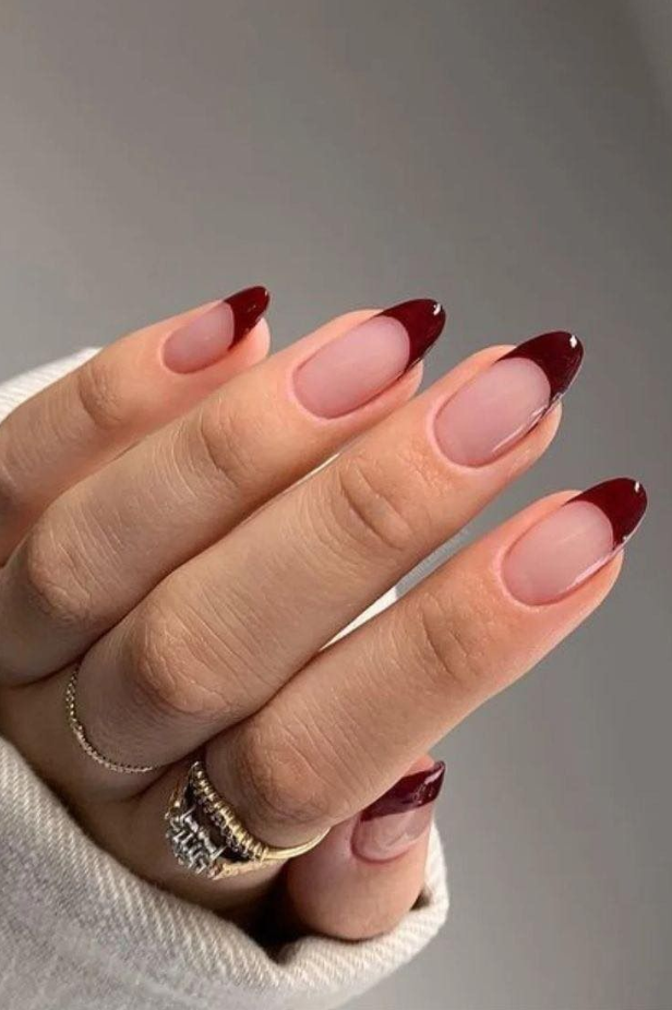 Fall French Tips - Almond shape nails with brown french great for fall