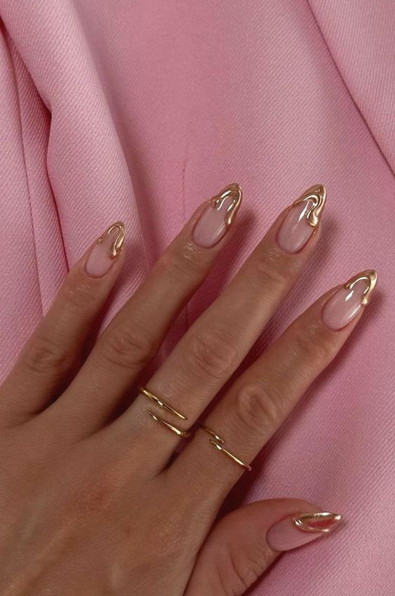 Fall French Tips - Expressive Fall Nail Art Designs to Flaunt Gold Dripped French Tips