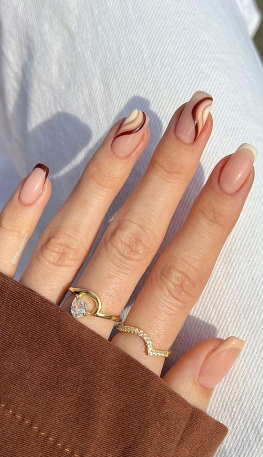 Fall French Tips - Gorgeous Fall Nails That’re Perfect For Thanksgiving Brown and Neutral Swirl Nails
