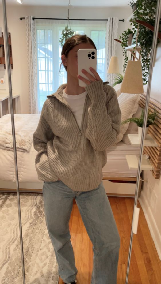 Fall Outfits 2023 - Quarter zip fall outfit sweater outfit