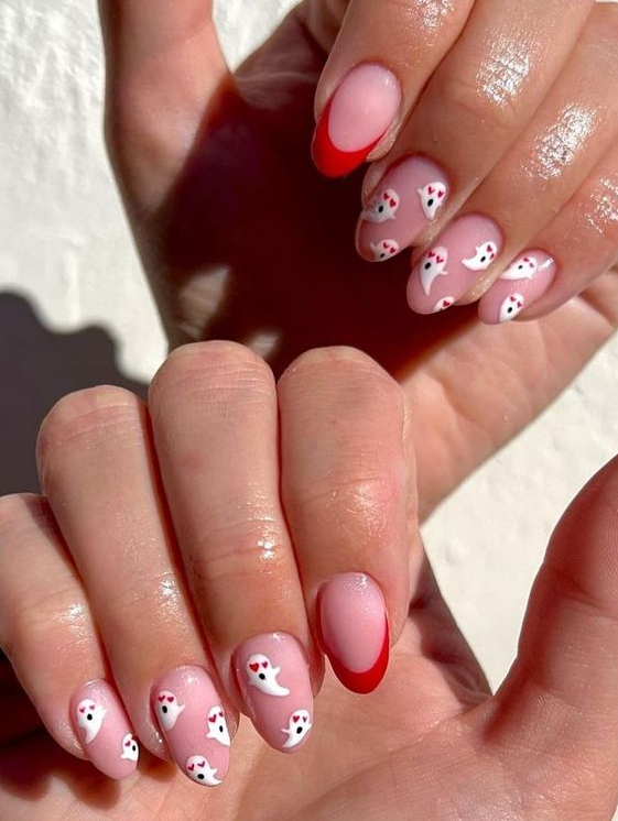 Fall Pink Nails   Ghost Nails Spooky Cute Designs And Ideas