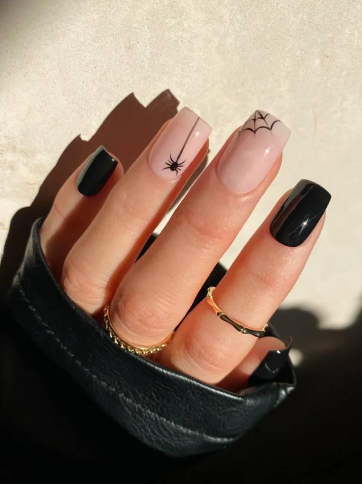 Halloween Spider and Web Custom Nails