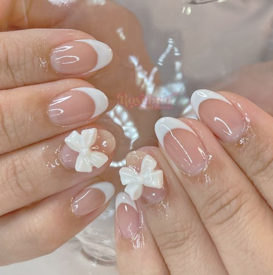 Nails with Bows - Asian nails blush nails soft nails