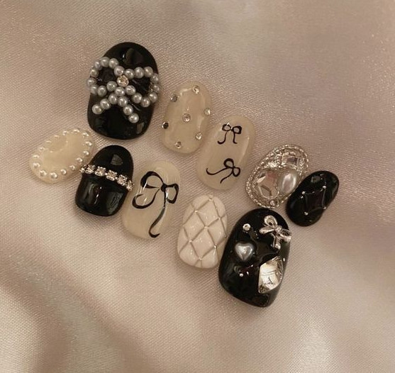 Nails with Bows - Gel x nail inspo black nails cute nail design