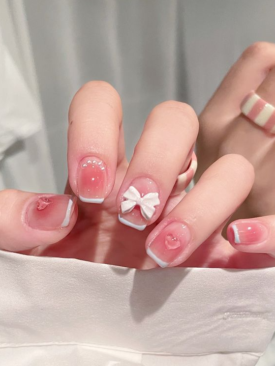 Nails with Bows - Red Collar Heart 3D Nails Embellished Beauty Tools