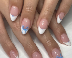 Nails with Bows - White frenchies with cute blue bows