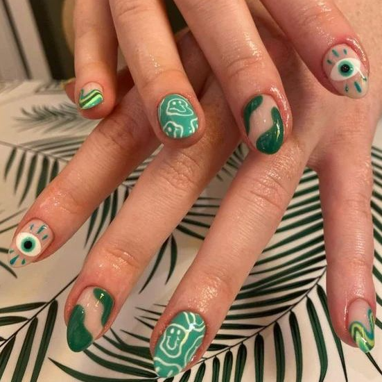Nails y2k - Y2K Eyes Cool Green Press On Nails Short Squoval