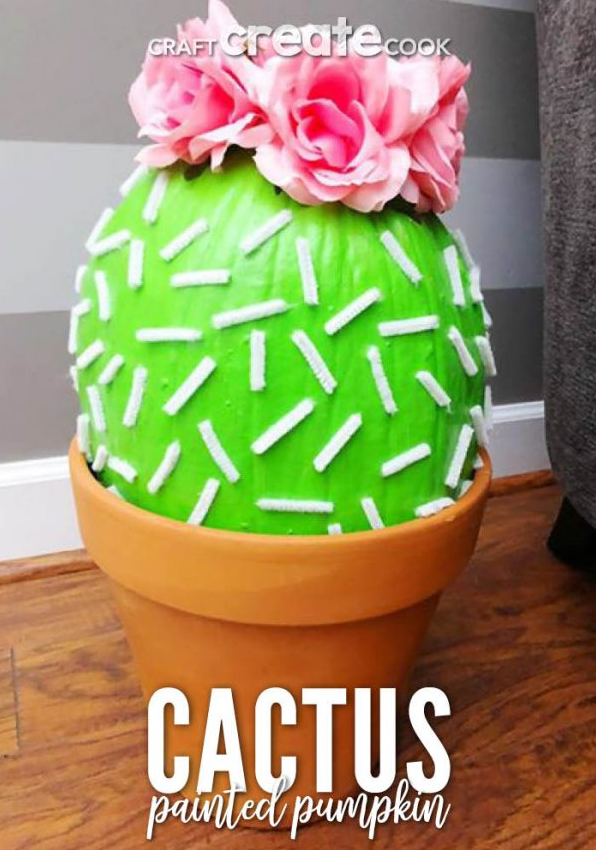 No-Carve Pumpkin Ideas - Cactus Painted Pumpkin