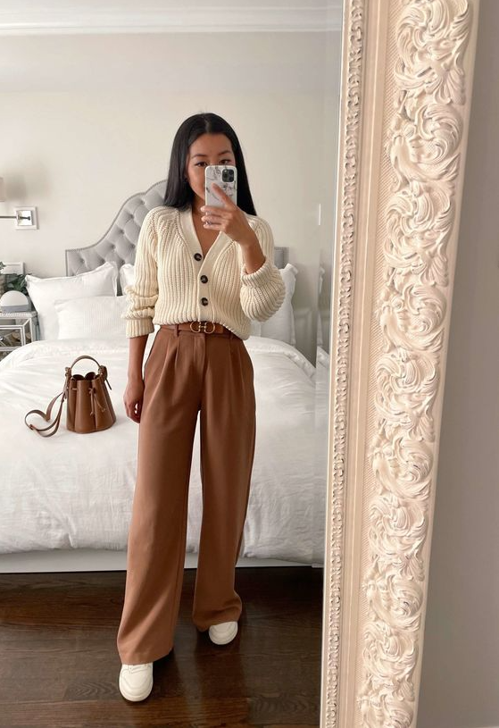 Outfit Inspo Fall - Petite Hack for wearing long pants with sneakers