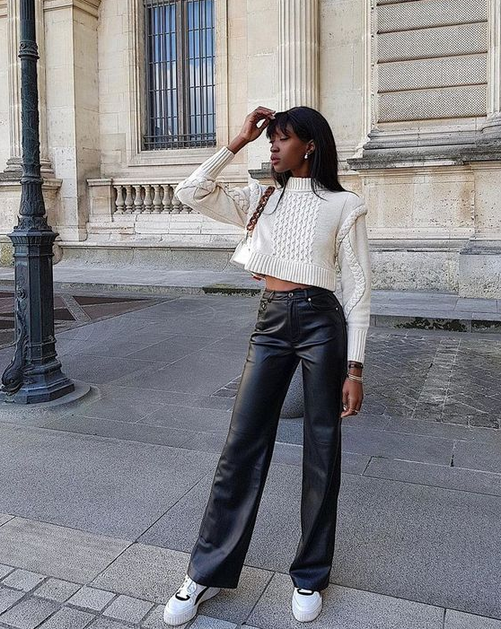 Outfit Inspo Fall   Trendy Basics To Wear With Leather Pants This Fall