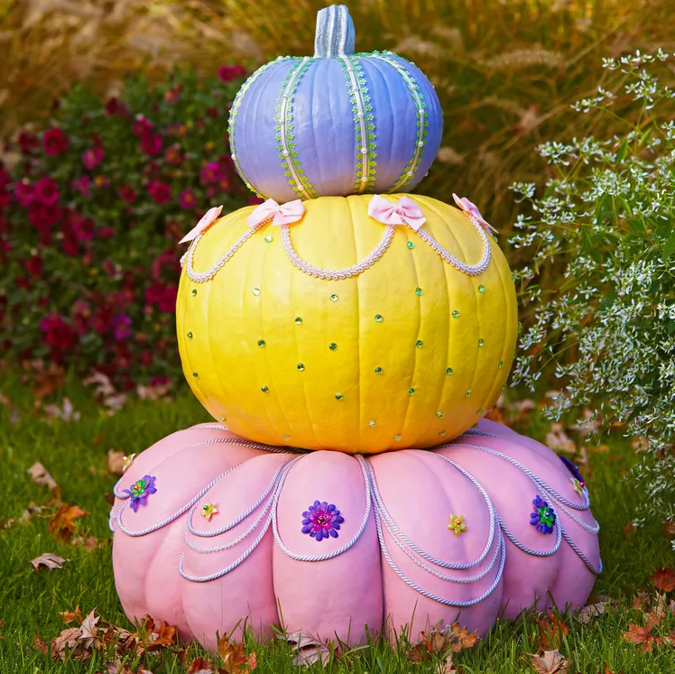 Painted Pumpkin Ideas - Tiered Pastel Painted Pumpkins