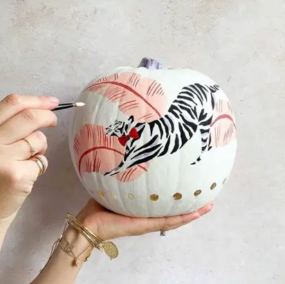 Painted Pumpkins - Artistic Tiger Painted Pumpkin