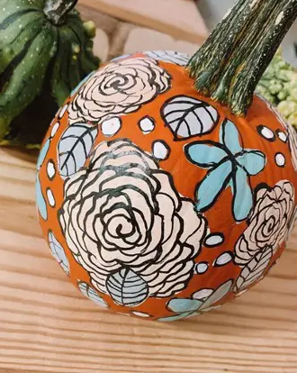 Painted Pumpkins - Floral Painted Pumpkin