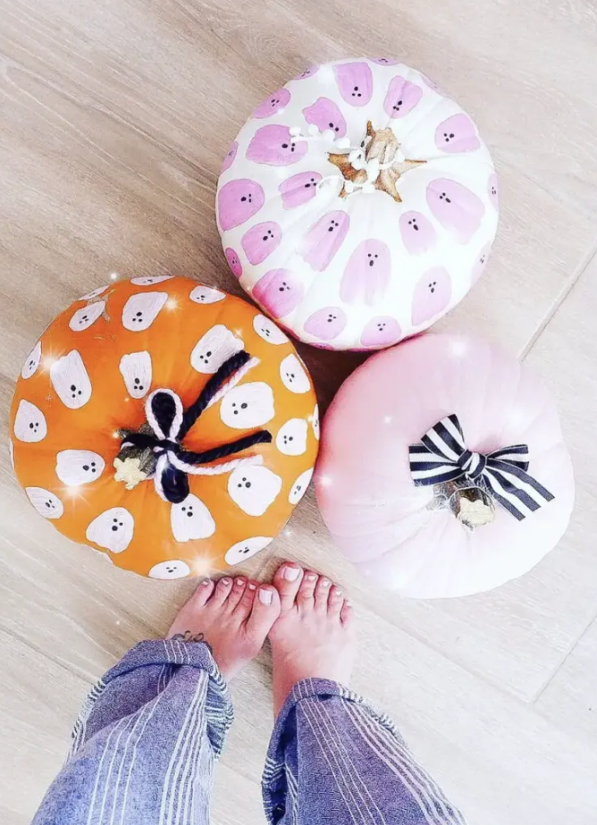 Painted Pumpkins - Matching Patterns Pink and Orange Ghost Pumpkins