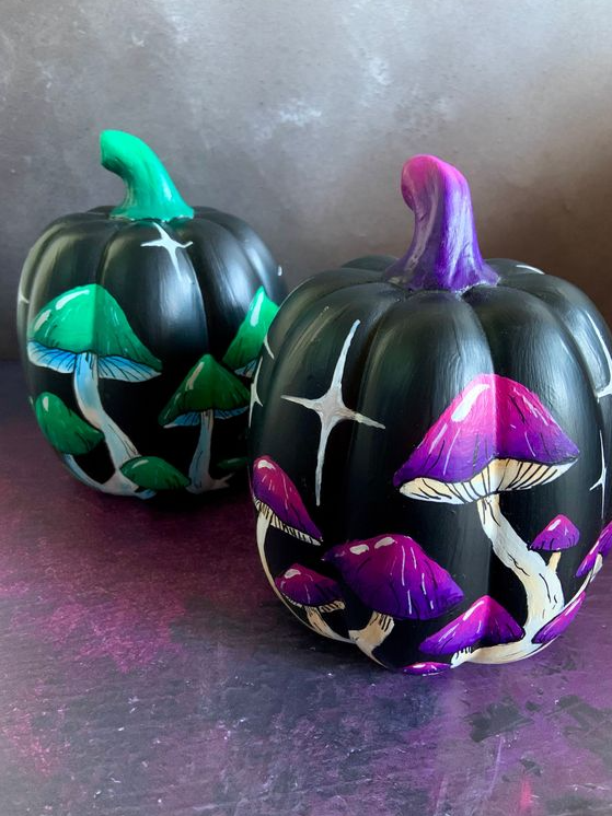 Pumpkin Painting Ideas - Magical Mushroom Ceramic Pumpkin Mushroom Art Halloween Decor