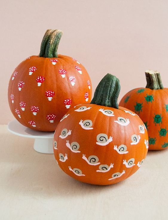 Pumpkin Painting Ideas - Nature-Inspired Fingerprint Art Pumpkins