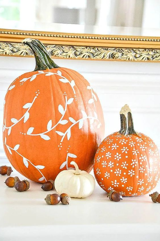 Pumpkin Painting Ideas - Pretty patterned painted pumpkins ideas
