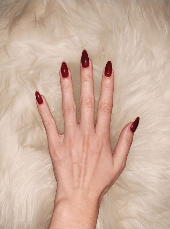Red Fall Nails - Dark red nails almond shape biogel