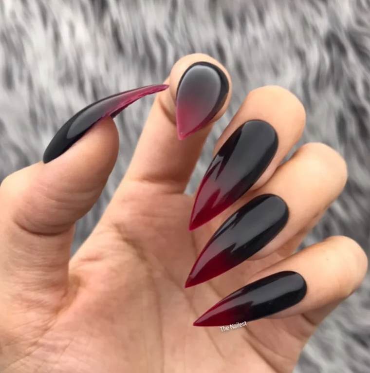 Vamp Black Red Ombre Glossy Nails