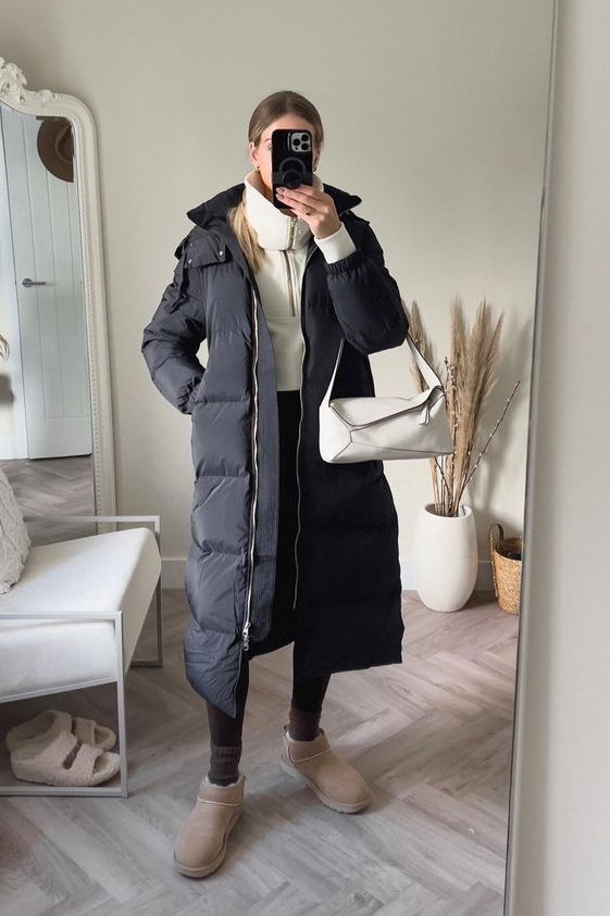 Cold Weather Outfits   Cold Weather Outfit Black Long Puffer Coat
