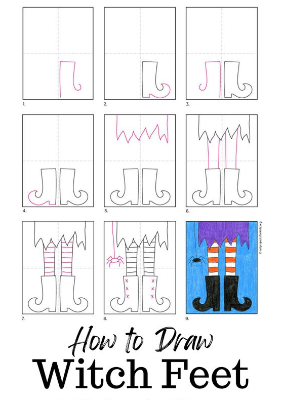 Drawing Step By Step   How To Draw Witch Feet