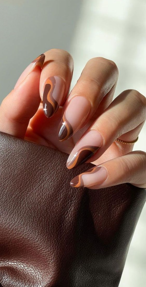Nail Ideas Fall   Gorgeous Fall Nails That’re Perfect For Thanksgiving Brown And Orange Abstract Tip Nails