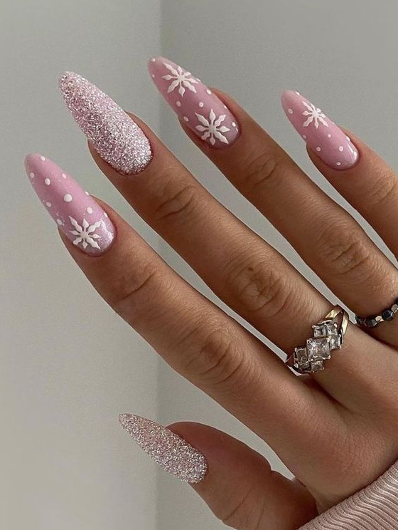 Pink Snowflake Nails   Pretty Snowflake Nails To Try This Winter