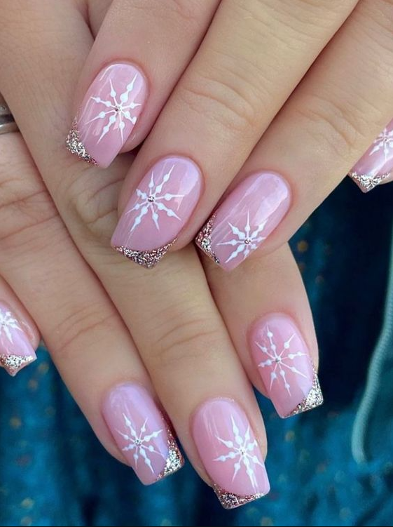 Pink Snowflake Nails   Pretty Snowflake Nails