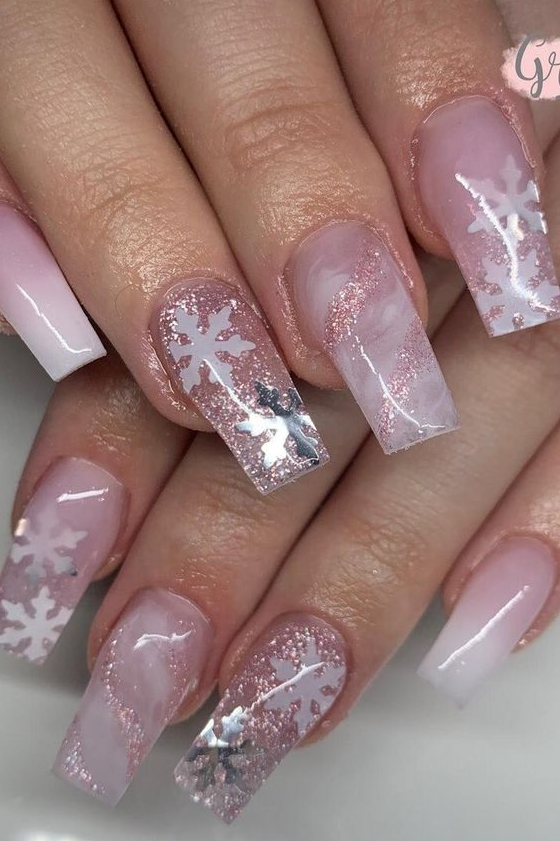 Pink Snowflake Nails   Top Nails Festive Design Inspo For The 2023 Holiday