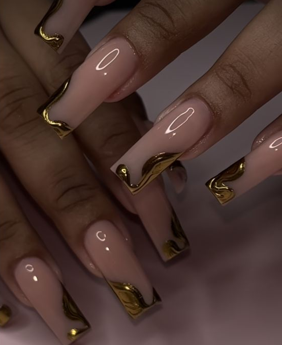 Unique Acrylic Nails   Stylish  Gold  Gel